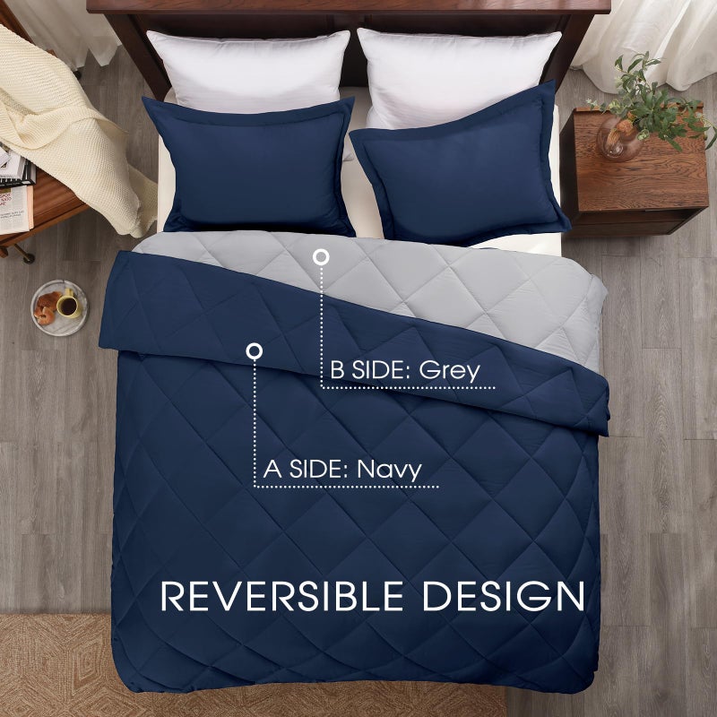 Basic Beyond Queen Comforter Set - Navy Blue Comforter Set Queen Size, Reversible Bed Comforter Queen Set for All Seasons, Navy/Grey, 1 Comforter (88"x92") and 2 Pillow Shams (20"x26"+2") - Image 3